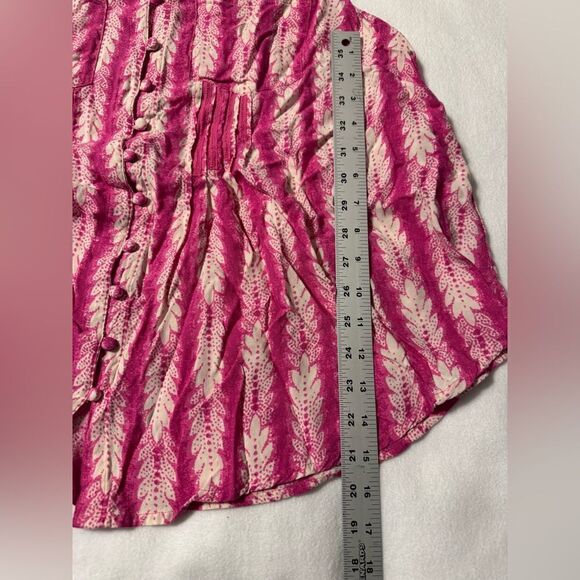 caffe marrakesh Pink Pattern Top | Leaf Pattern | Size Large | Button Front - Picture 5 of 8